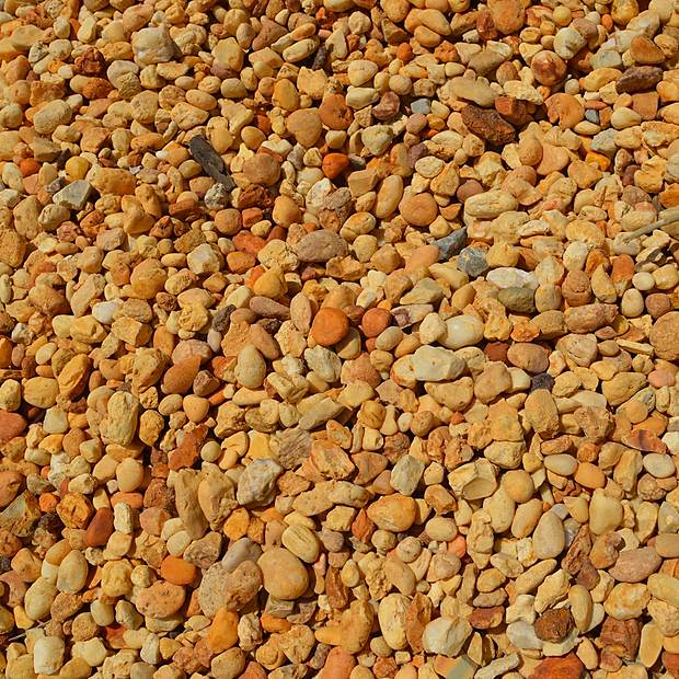 ¾" Yellow Ocean Pebble at the Mulch N' More yard in Exeter, Rhode Island
